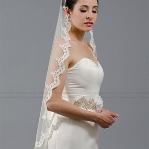wedding veil, bridal veil, mantilla veil, fingertip length veil, alencon lace veil, wedding veil ivory, wedding veil white