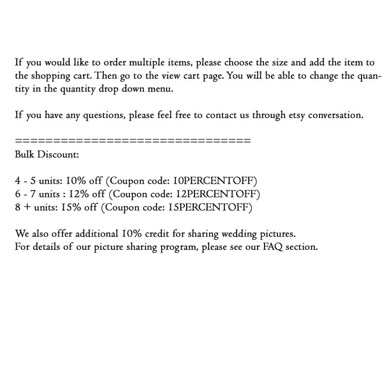 May include: Bulk discount information for ordering multiple items. 4-5 units: 10% off (Coupon code: 10PERCENTOFF), 6-7 units: 12% off (Coupon code: 12PERCENTOFF), 8+ units: 15% off (Coupon code: 15PERCENTOFF).