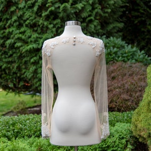 Keyhole Back Wedding Dress Topper With Raw Edges and Long Sleeves ...