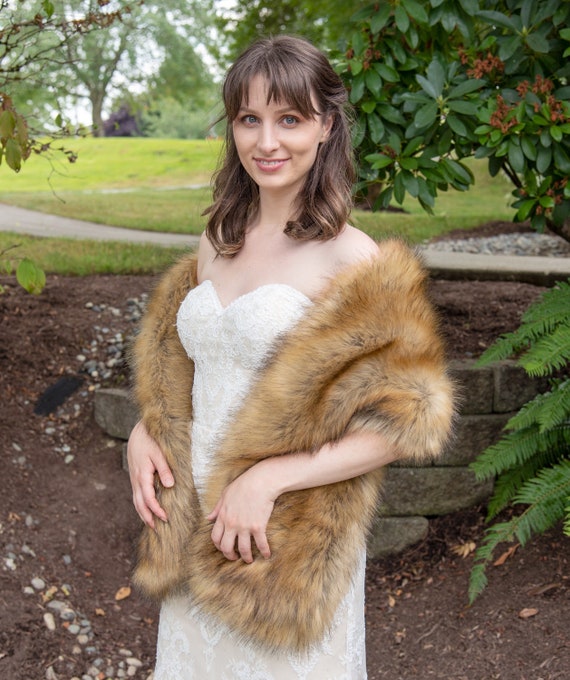 Brown Faux Fox Fur Wrap Faux Fur Stole High Imitation Faux Fur