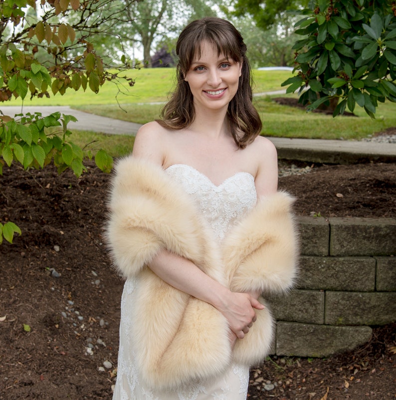 champagne faux fur shawl
