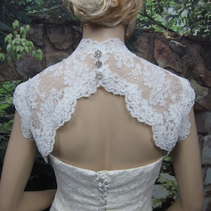 Bridal bolero, lace bolero, wedding jacket, bolero jacket, wedding bolero, keyhole back, ivory alencon lace bolero image 1