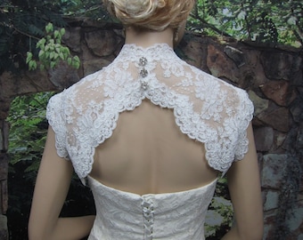 Bridal bolero, lace bolero, wedding jacket, bolero jacket, wedding bolero, keyhole back, ivory alencon lace bolero