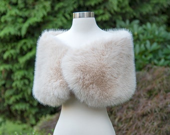 Light beige faux fur wrap bridal wrap wedding faux fur shawl faux fur bridal stole faux fur cape B018-light-beige