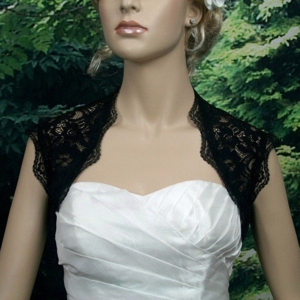 Black sleeveless bridal corded lace wedding bolero jacket