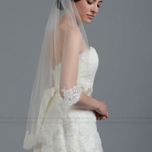 Wedding veil, bridal veil, wedding veil ivory, wedding veil lace trim, alencon lace veil image 1