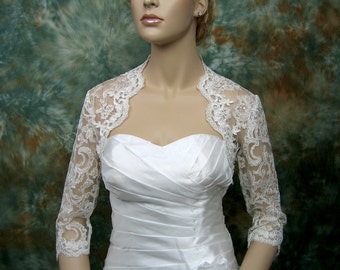 Elfenbein Hochzeit Bolero, Spitzen Bolero, Braut Bolero Jacke, Elfenbein Bolero, 3/4 Ärmel Spitzen Bolero, Alencon Spitze