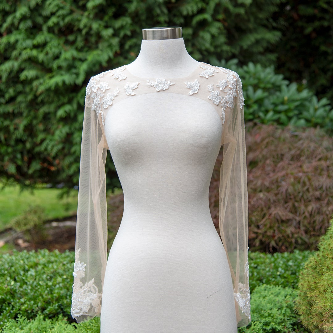 Keyhole Back Wedding Dress Topper With Raw Edges and Long Sleeves ...