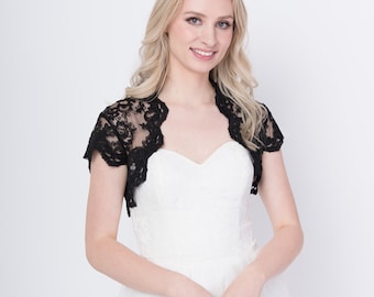 Cap sleeve wedding bolero lace bolero bridal bolero jacket black bolero alencon lace