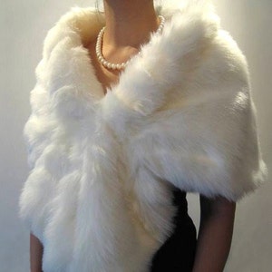 Ivory faux fur wrap faux fur stole faux fur shawl bridal wrap faux fur shrug A001 image 1