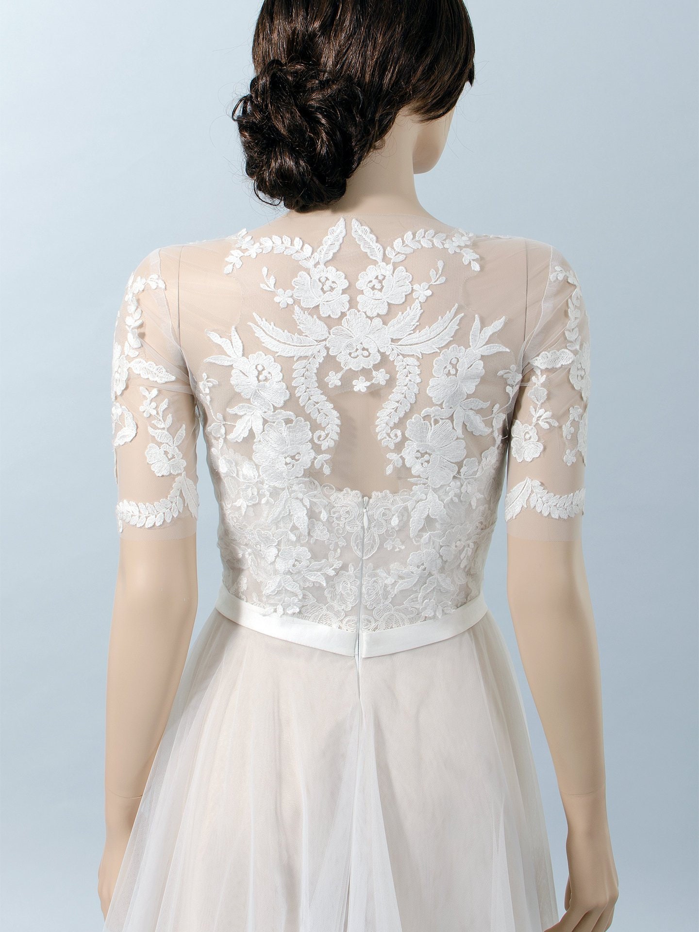 トップス MEDI BATTEN LACE BOLERO BLOUSE Cap sleeve bridal alencon lace bolero jacket – Tulip Bridal