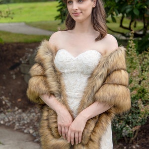 Brown faux fur wrap, faux fur stole, faux fur shawl, bridal wrap, wedding shrug, bridal shrug, faux fur cape, B001-fox-2