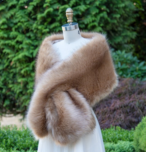 Honey Brown Faux Fur Wrap With Black Tips Faux Fur Stole Faux Fur