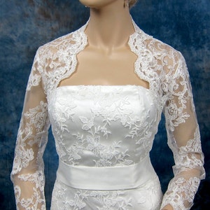 Wedding bolero lace bolero bridal bolero jacket Ivory bolero long sleeve lace bolero keyhole back alencon lace image 6