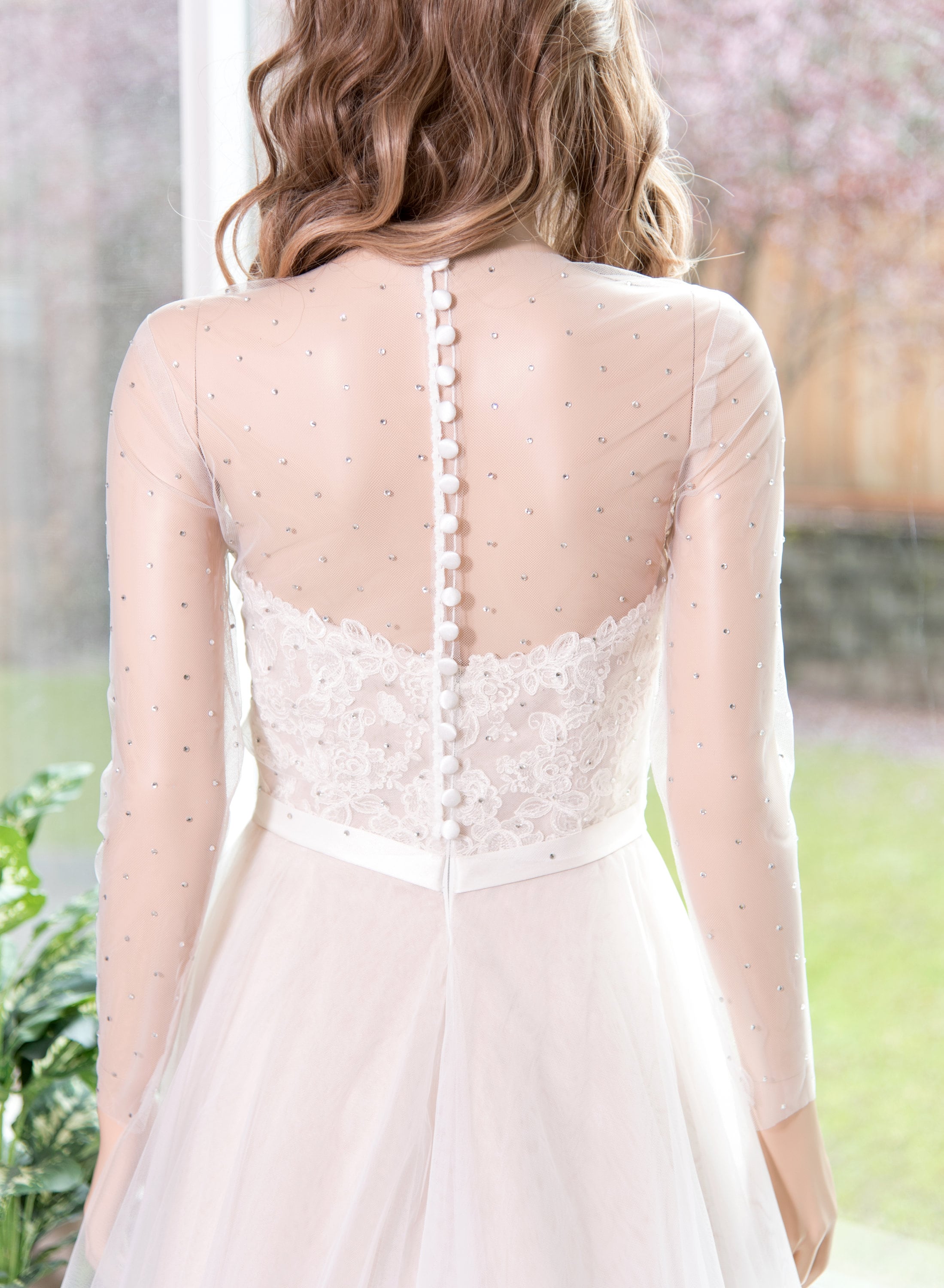 Rhinestone Wedding Dress Topper in Ivory Color, Buttoned