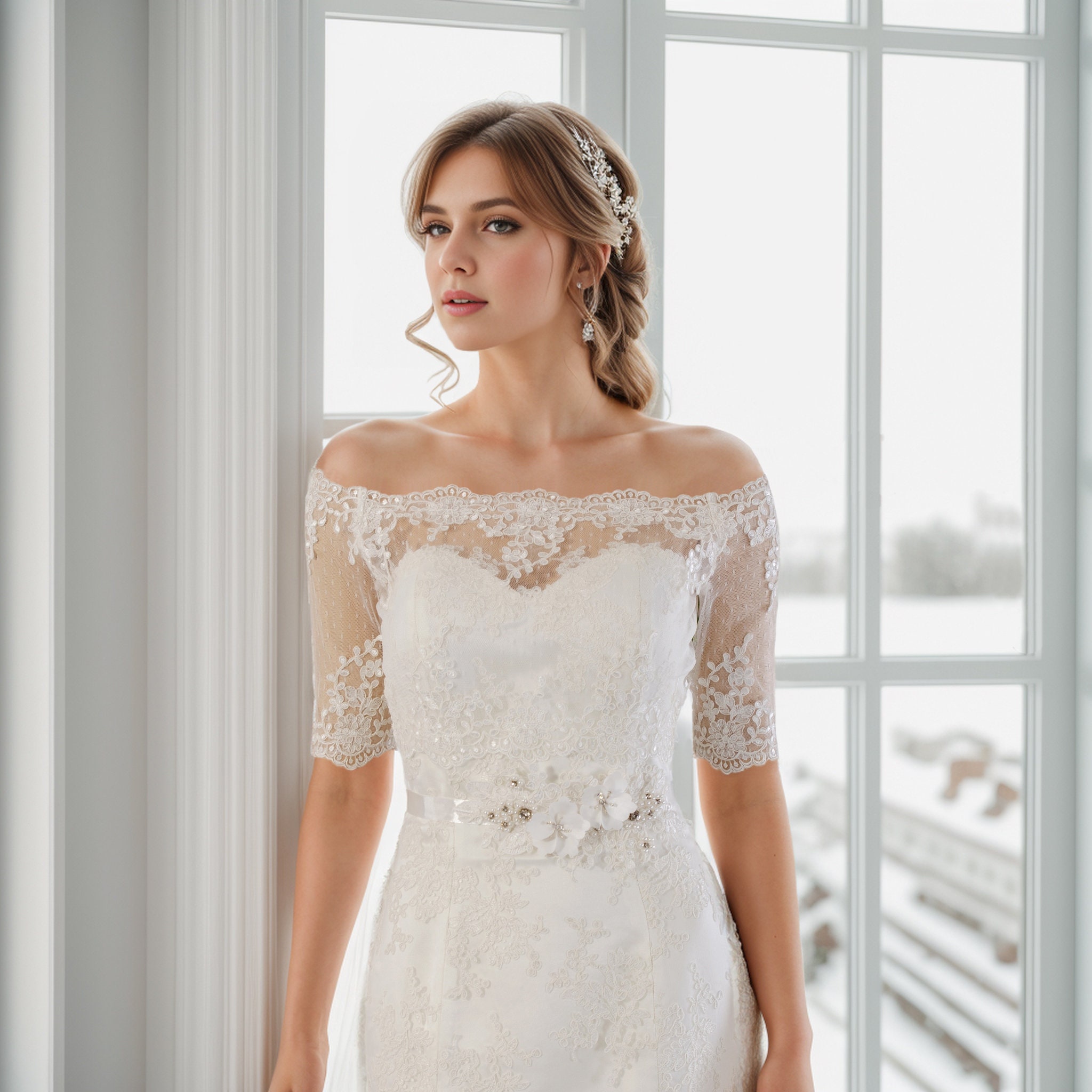 Off-shoulder Lace Bridal Bolero: Ivory Wedding Jacket - Etsy