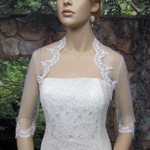 Wedding bolero, lace bolero, bridal bolero jacket, Ivory bolero, 3/4 sleeve lace bolero, tulle bolero