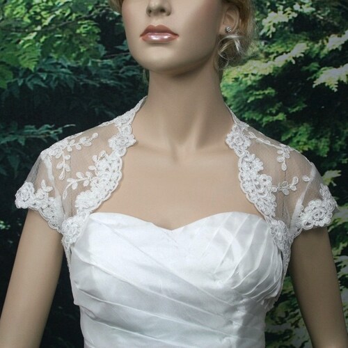 Ivory Cap Sleeve Alencon Lace Bolero Jacket Bridal Bolero Etsy