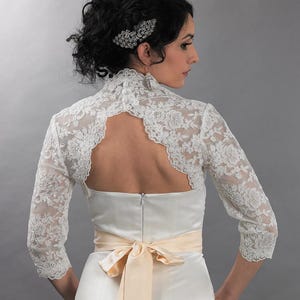 Wedding bolero, wedding jacket, lace bolero, bridal bolero jacket, Ivory bolero, 3/4 sleeve lace bolero, keyhole back, alencon lace
