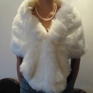 Ivory faux fur wrap faux fur stole faux fur shawl bridal wrap faux fur shrug A001 image 2