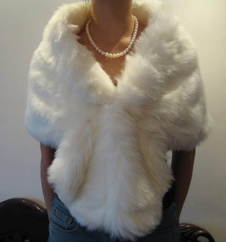 Ivory faux fur wrap faux fur stole faux fur shawl bridal wrap faux fur shrug A001 image 2