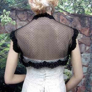 Wedding bolero, lace bolero, bridal jacket, black sleeveless bridal dot lace wedding bolero jacket zdjęcie 2