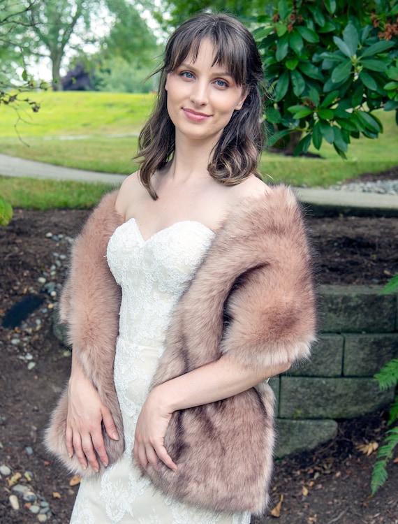 Dusty Rose Faux Fur Wrap Faux Fur Stole Faux Fur Shawl Bridal Wrap