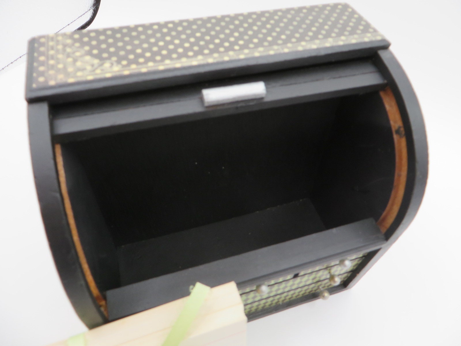 Roll Top Recipe Box, Vintage Box, Upcycled, Black, Green, Cupcakes