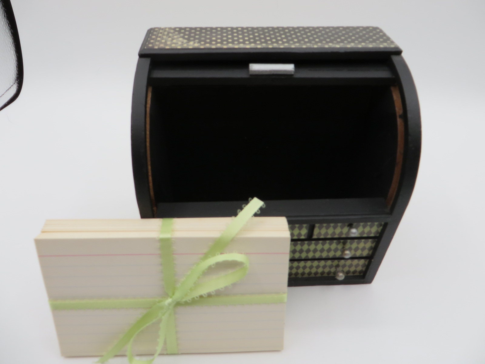 Roll Top Recipe Box, Vintage Box, Upcycled, Black, Green, Cupcakes