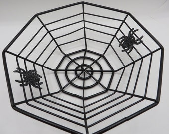 Spider Basket, Halloween, Black, Glittered Spiders, Whimsical, Party Decor