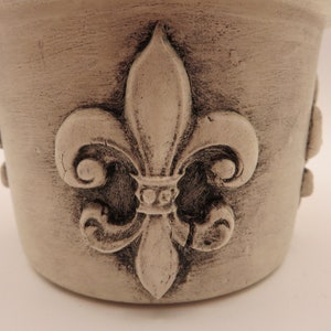 Ceramic Crock, Hand Painted White, Black Wax Finish, Clay Fleur De Lis Accents, French Country Decor, Upcycled, Free Shipping image 5