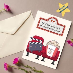 En El Cine De La Vida Tu Eres Mi Mejor Escena、かわいいスペイン語のラブ カード、Tarjeta de Anniversario、Tarjeta de San Valentin、デジタル ダウンロード