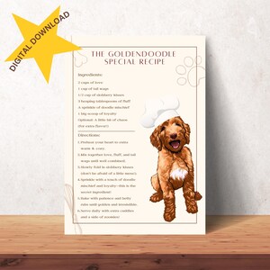 Przepis specjalny Goldendoodle, wystrój domu dla psa, prezent dla miłośnika psów, prezent Goldendoodle, menu dla psa, wystrój kuchni dla psa, dekoracja ścienna, CYFROWE POBIERANIE