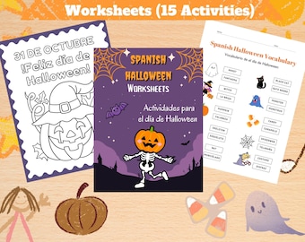 Spanish Halloween Activity Worksheets, Actividades del Halloween, Early Spanish Education, Preschool, Spanish Language, DIGITAL DOWNLOAD