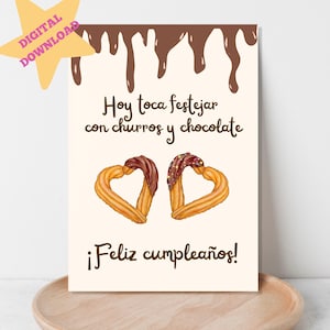 Hoy Toca Festejar Con Churros y Chocolate, Tarjeta de Cumpleanos, Spanish Birthday Card, Spanish Language, Churros Card, Digital Download