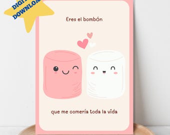 Eres El Bonbon Que Me Comeria Toda La Vida, Tarjeta de San Valentín Español, Tarjeta de Aniversario, Regalo de Aniversario, DESCARGA DIGITAL Imprimible