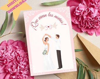 Que Vivan Los Novios Card, Spanish Love Card, Spanish Wedding Card, Tarjeta de boda, Tarjeta de amor, Spanish Card, DIGITAL DOWNLOAD