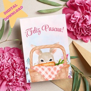 Conejo de Pascua Tarjeta, Feliz Pascua Card, Spanish Easter Card, Celebrate Easter, Cute Adorable Card, Spanish Language, Digital Download