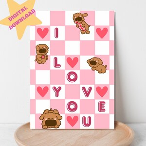 Je t'aime carte de Saint-Valentin, chien Saint-Valentin, carte d'amour Goldendoodle, carte d'amour ToyPoodle, carte d'anniversaire, carte d'amour, téléchargement numérique