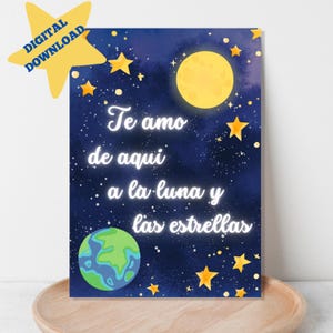 Te Amo De Aqui a La Luna y Las Estrellas カード、スペイン語のバレンタインデー カード、タルヘタ デ サン ヴァレンティン、アニバーサリー カード、デジタル ダウンロード