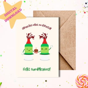 Apaga Las Velas No El Pastel, Cartão Pelon Tamarindo, Feliz Cumpleanos Tarjeta, Cartão de aniversário espanhol, Cartão de lanches mexicanos, Download digital