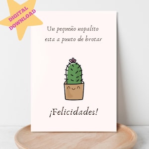 Un Nopalito Esta a Punto de Brotar, Spaanse babyshowerkaart, Spaanse kaart, Spaanse baby, cactuskaart, Tarjeta en Espanol, DIGITALE DOWNLOAD
