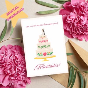 Que Su Amor Sea Tan Dulce Como Pastel, Felicidades Tarjeta, Tarjeta de boda, Spaanse trouwkaart, Spaanse liefdeskaart, Boda, DIGITALE DOWNLOAD