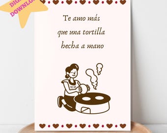 Te Amo Tortilla Card, Spanish Valentine's Day Card (Digital Download)