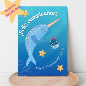 Hoy Eres La Estrella Del Ocean, carte d'anniversaire espagnole, Tarjeta de Feliz Cumpleanos, anniversaire mignon animal marin, langue espagnole, TÉLÉCHARGEMENT NUMÉRIQUE