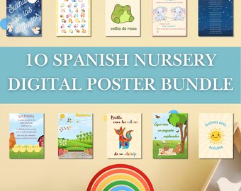 Spanish Nursery Posters Bundle of 10, Sweet Hispanic Phrases, Digital Prints, Kids Room Decor, Spanish Language, Instant Digital Download