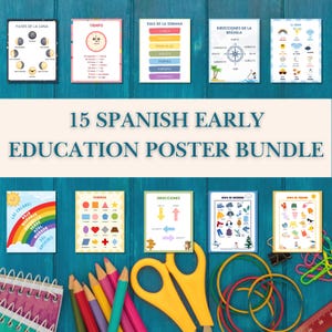 Early Spanish Education 15 Poster Bundle, Kids Room Decor, Classroom Decoration, Nursery Wall Art, Spanish Language, DIGITAL DOWNLOAD