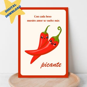 Amor Picante Card, Tarjeta de Amor, Spanish Valentine Card, Spanish Love Card, Spanish Anniversary Card, Printable Card, DIGITAL DOWNLOAD