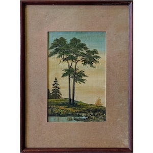 Original oil painting by Unknown Ukrainian artist, Trees by the river, landscape, 1970s Collectible art Classic landscape Nature painting