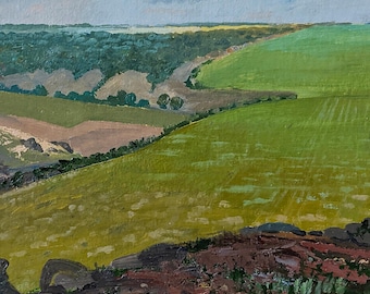 VINTAGE OIL PAINTING painting on cardboard by Soviet Ukrainian artist P. Honcharenko Vicinity of village of Nikoleevka